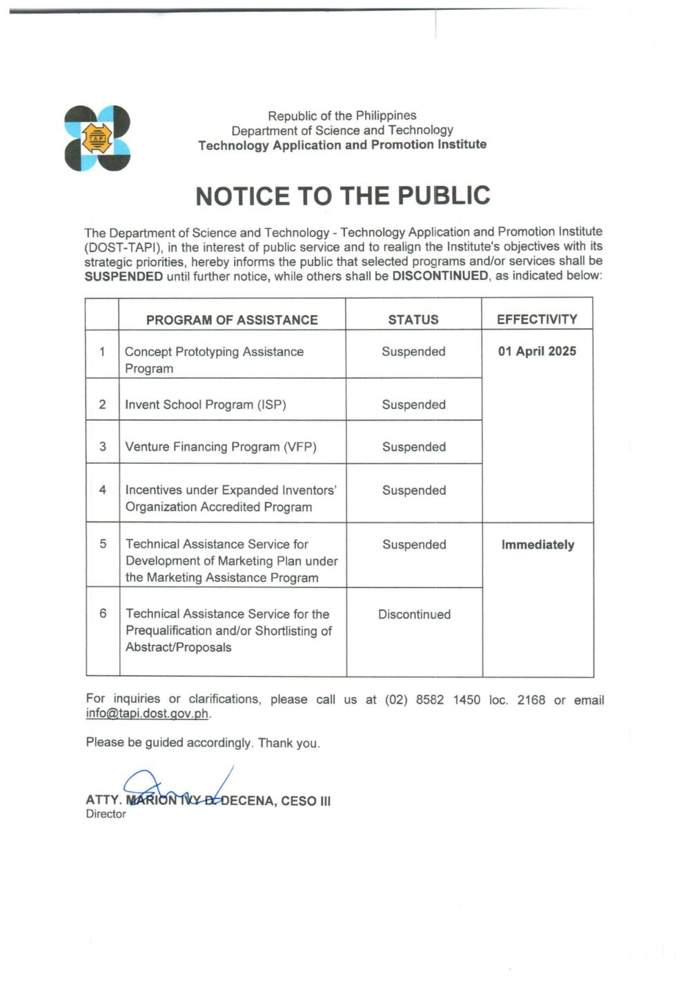 Notice to the Public Signed